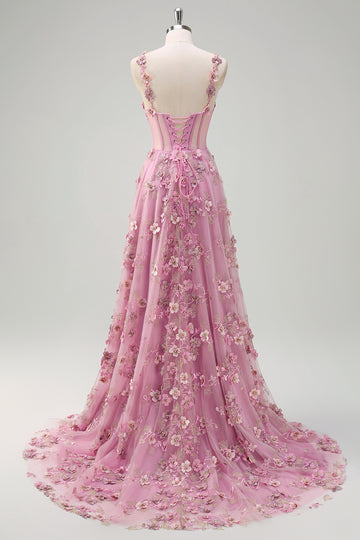 Taro Purple A-Line Off The Shoulder Applique Long Prom Dress with Slit